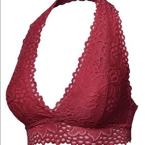 WORN ONCE. Burgundy lace halter bralette